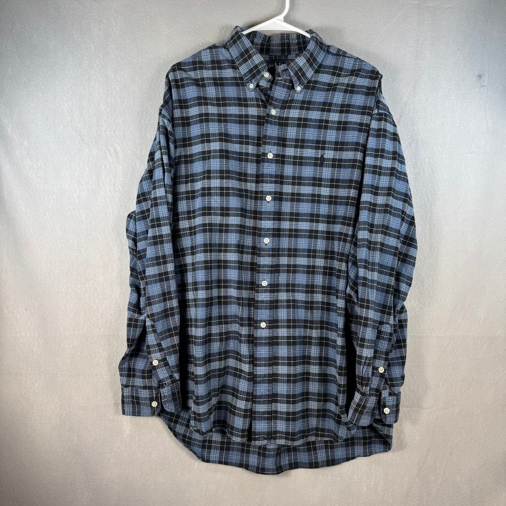 Ralph Lauren Blake Shirt Mens XL Blue Black Plaid Cotton Button Down Long Sleeve